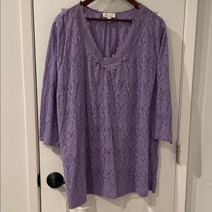 Denim&Co Purple Patterned Blouse with Lace Detail